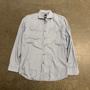 Hugo Boss Slim Fit Stretch Shirt Mens Blue White Check Button Down Long Slv